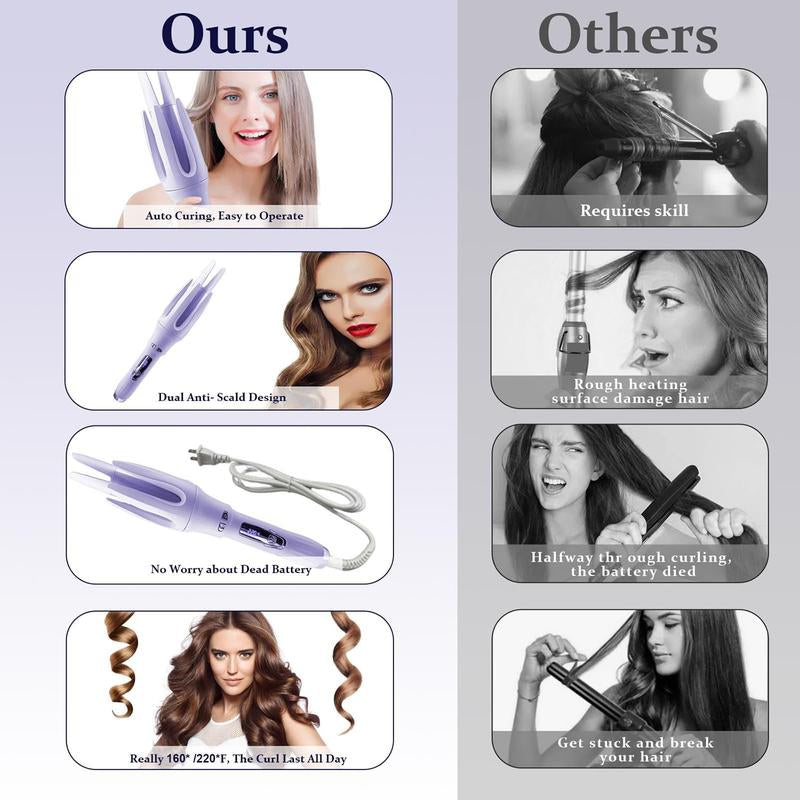 Automatic Hair Curler,Automatic Curling Iron with 4 Temperatures,Dual Voltage Rotating Curling Iron with 1 1/4 Inch Fast Heating and Auto Shut-Off for Professional Hair Styling