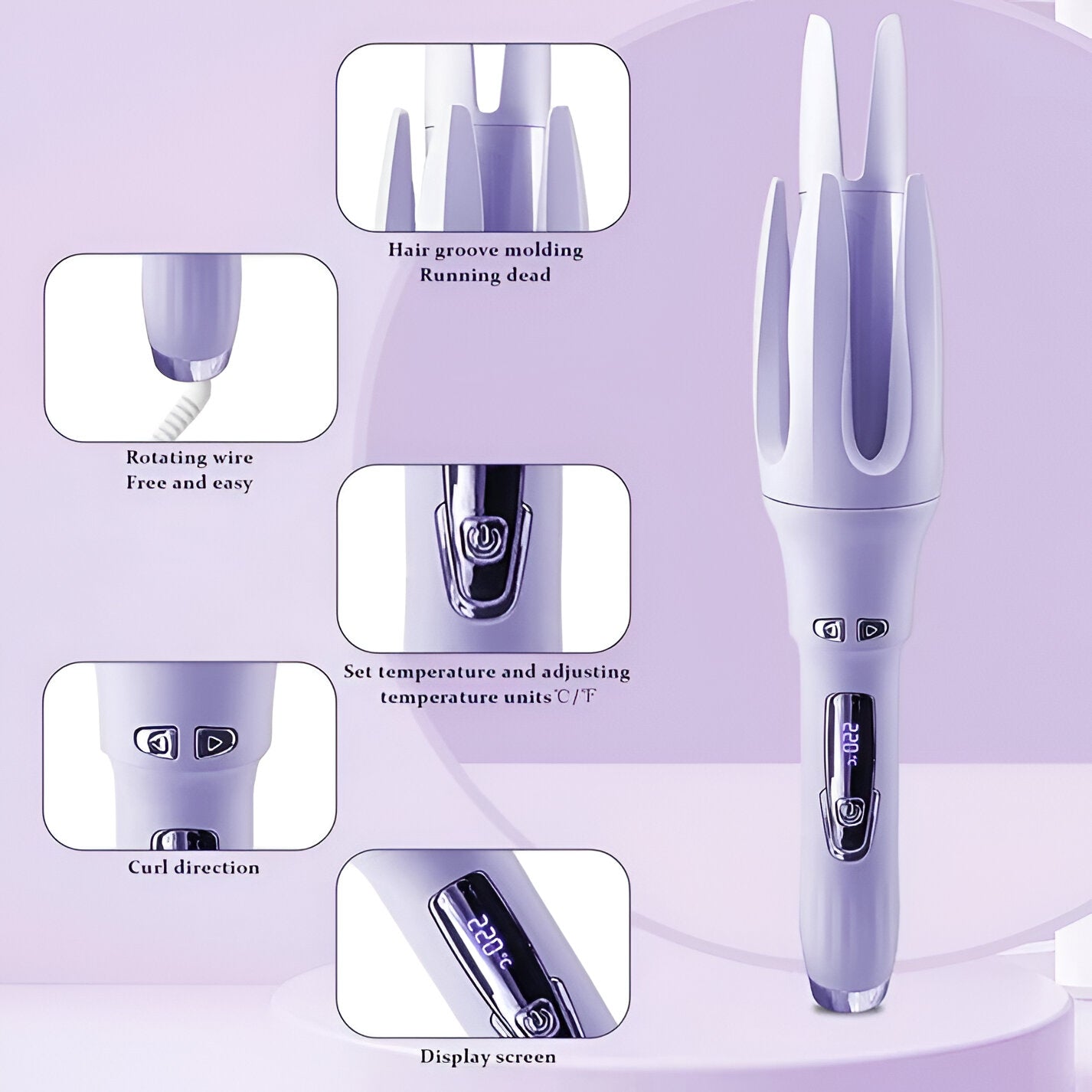 Automatic Hair Curler,Automatic Curling Iron with 4 Temperatures,Dual Voltage Rotating Curling Iron with 1 1/4 Inch Fast Heating and Auto Shut-Off for Professional Hair Styling