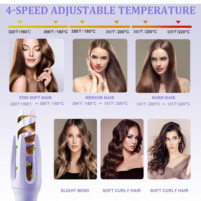 Automatic Hair Curler,Automatic Curling Iron with 4 Temperatures,Dual Voltage Rotating Curling Iron with 1 1/4 Inch Fast Heating and Auto Shut-Off for Professional Hair Styling