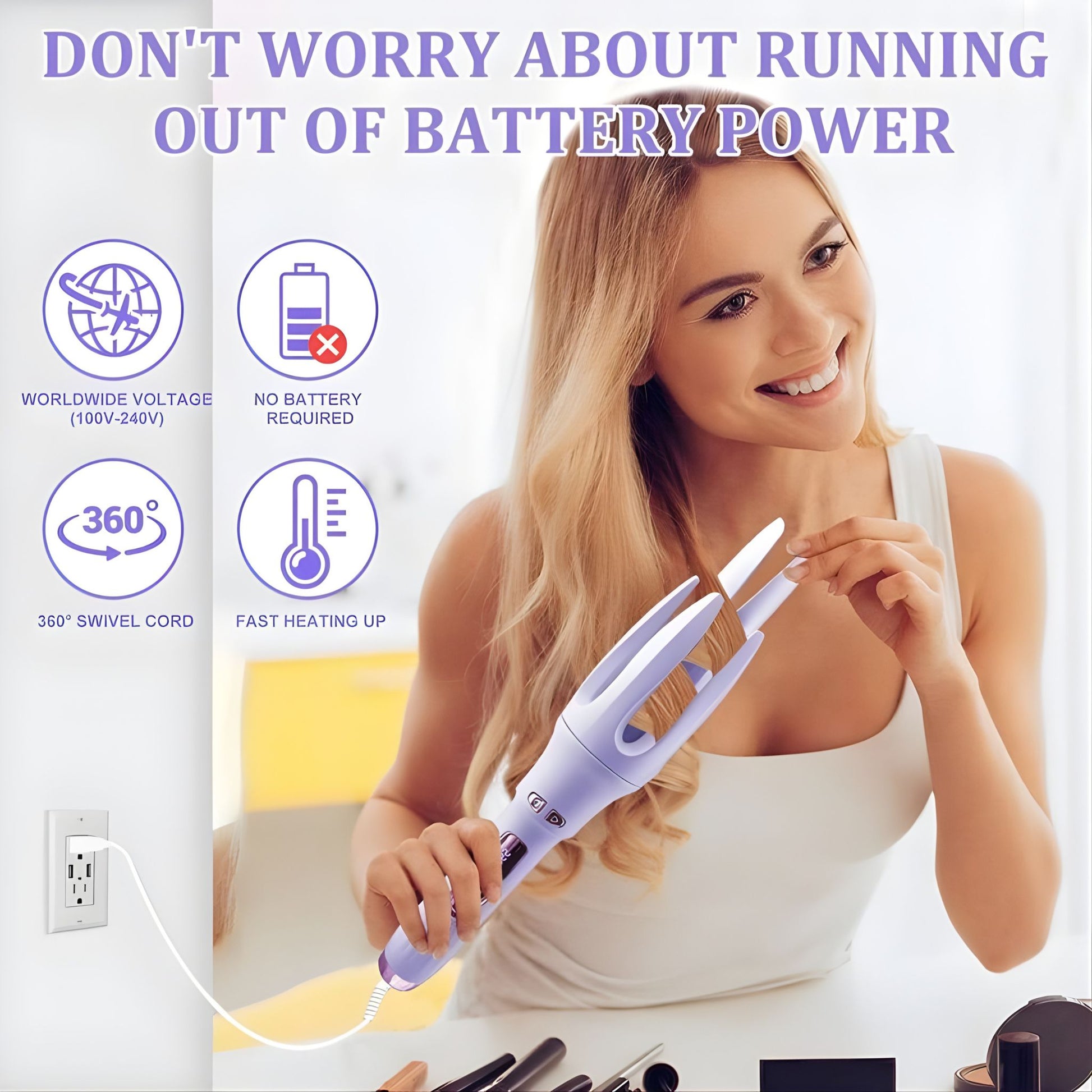 Automatic Hair Curler,Automatic Curling Iron with 4 Temperatures,Dual Voltage Rotating Curling Iron with 1 1/4 Inch Fast Heating and Auto Shut-Off for Professional Hair Styling