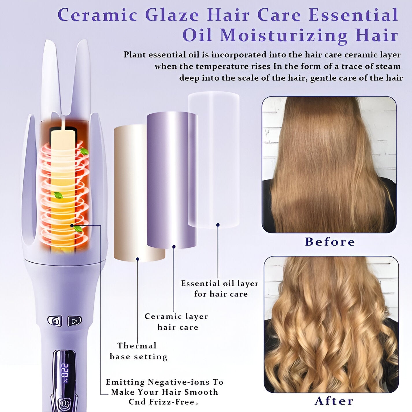 Automatic Hair Curler,Automatic Curling Iron with 4 Temperatures,Dual Voltage Rotating Curling Iron with 1 1/4 Inch Fast Heating and Auto Shut-Off for Professional Hair Styling