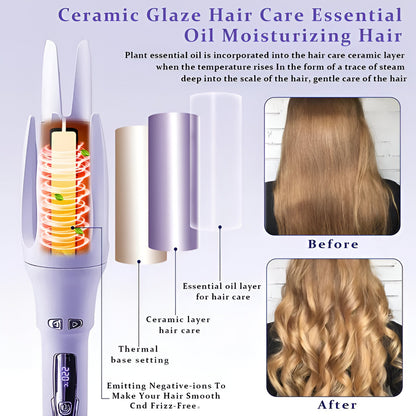 Automatic Hair Curler,Automatic Curling Iron with 4 Temperatures,Dual Voltage Rotating Curling Iron with 1 1/4 Inch Fast Heating and Auto Shut-Off for Professional Hair Styling